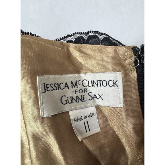 Vintage Gunne Sax Jessica McClintock Bubble Hem Dress Strapless Black Gold Lace - Picture 6 of 8